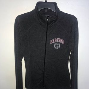 dark gray Harvard zip up
